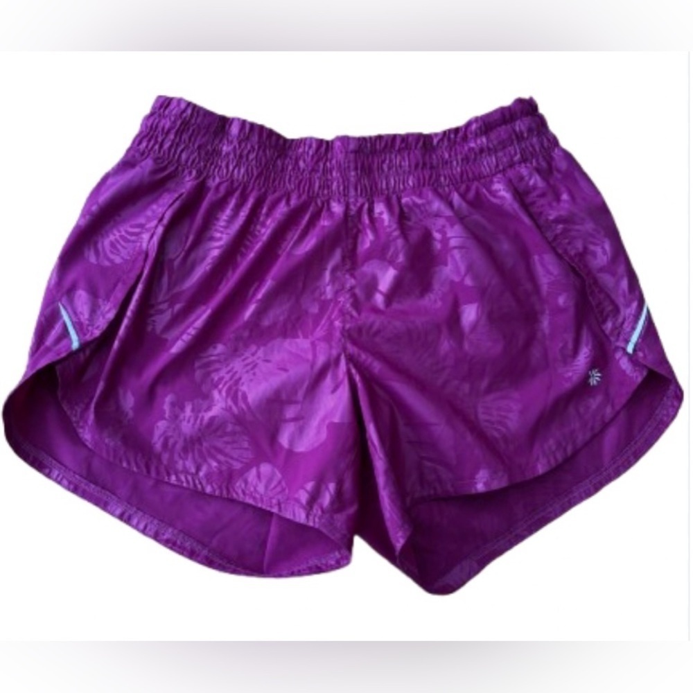 Athleta raspberry prnt built in brief wide elastic wst running shorts SZ S